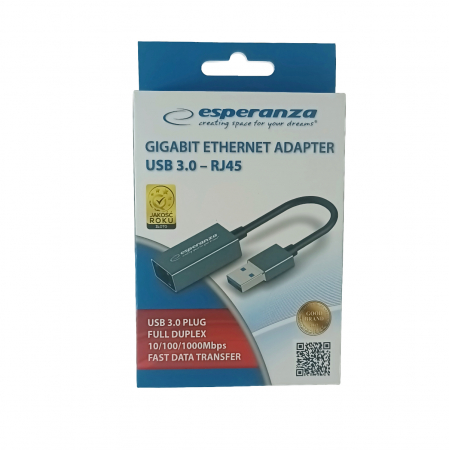 Placa de retea Ethernet Gigabit Esperanza 95883, USB 3.0 la RJ-45, cablu 18 cm, gri [4]