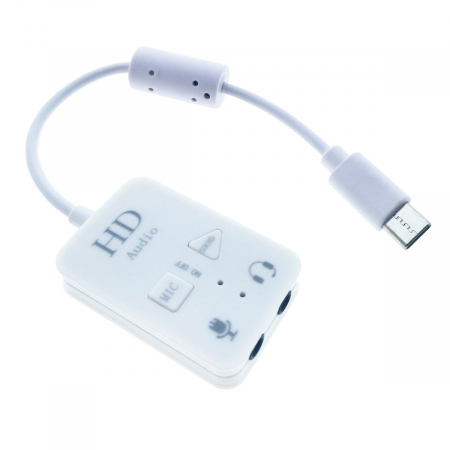Conectare USB - Placa de sunet USB Tip C, cu iesire 2 x Jack 3.5mm mama, Virtual 7.1 Channel, butoane de comanda, indicatori Led, alba