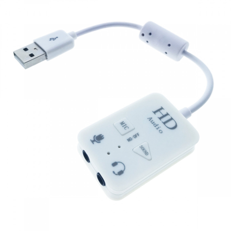 Conectare USB - Placa de sunet USB, Virtual 7.1 Channel, cu iesire 2 x Jack 3.5mm mama, butoane de comanda, indicator Led, alba
