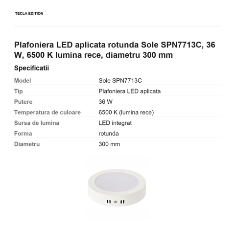 Plafoniera LED aplicata rotunda Sole SPN7713C, 36 W, 6500 K lumina rece, diametru 300 mm [2]