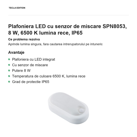 Plafoniera LED cu senzor de miscare SPN8053, 8 W, 6500 K lumina rece, IP65 [1]