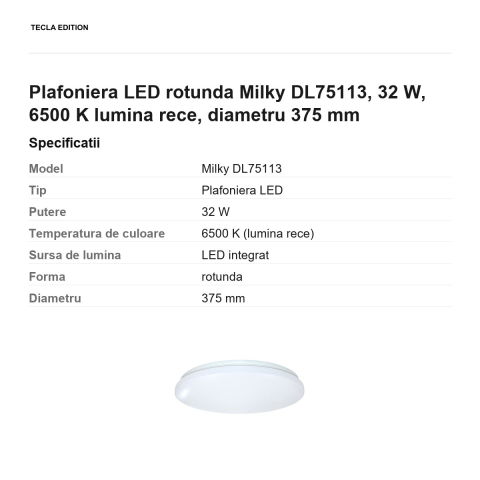 Plafoniera LED rotunda Milky DL75113, 32 W, 6500 K lumina rece, diametru 375 mm [2]