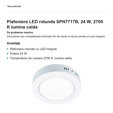 Plafoniera LED rotunda SPN7717B, 24 W, 2700 K lumina calda [1]