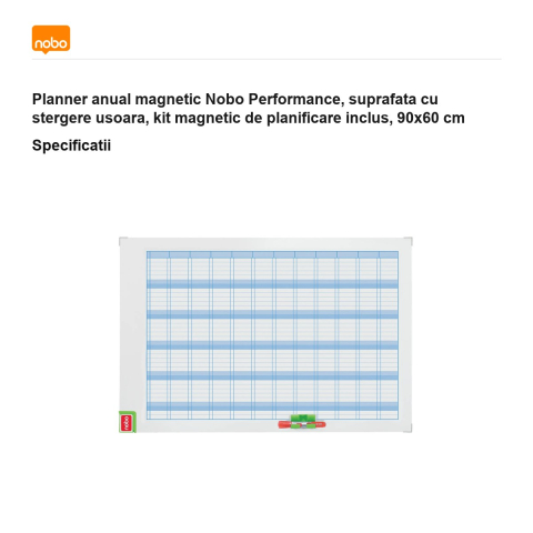 Planner anual magnetic Nobo Performance, suprafata cu stergere usoara, kit magnetic de planificare inclus, 90x60 cm [2]