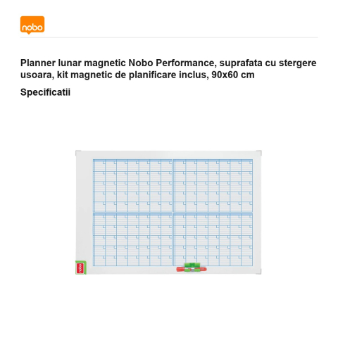 Planner lunar magnetic Nobo Performance, suprafata cu stergere usoara, kit magnetic de planificare inclus, 90x60 cm [2]