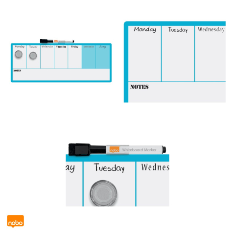 Planner saptamanal magnetic Nobo, suprafata cu stergere uscata, marker negru inclus, 14x36 cm, albastru [3]