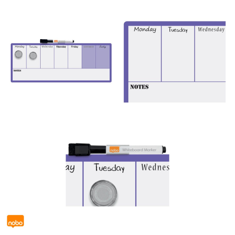 Planner saptamanal magnetic Nobo, suprafata cu stergere uscata, marker negru inclus, 14x36 cm, mov [3]