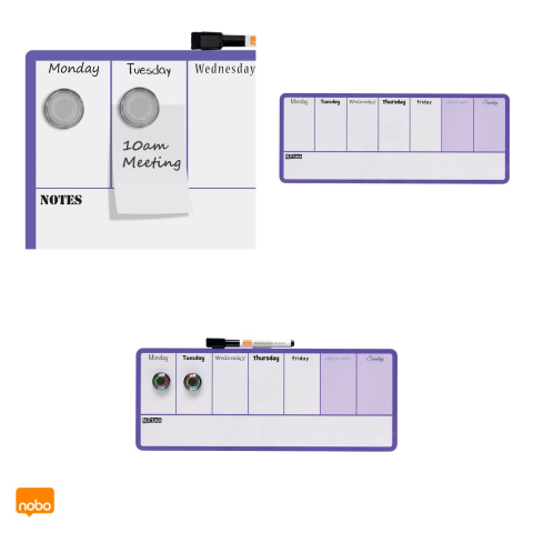 Planner saptamanal magnetic Nobo, suprafata cu stergere uscata, marker negru inclus, 14x36 cm, mov [4]