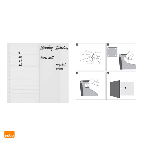 Planner saptamanal Nobo din acril, A4, fara rama, reinscriptibil, montare pe perete sau pe birou, marker inclus, 210x8x297 mm, transparent [5]