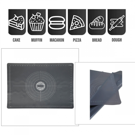 Plansa modelatoare 500x700 mm, cu grile de masurare marcate, din silicon alimentar pentru framantat, gri [4]