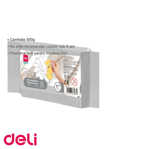 Plastilina pentru modelaj Deli, lut alb cu textura fina, se intareste la aer, 500g [2]