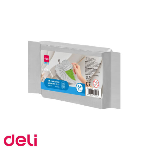 Birotica papetarie - Plastilina pentru modelaj Deli, textura fina, culoare gri, 500g, se intareste la aer