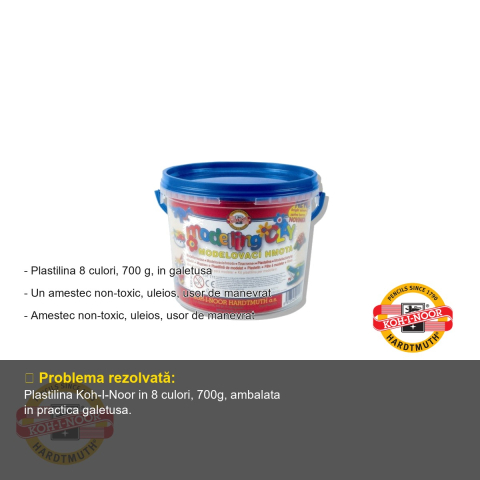 Plastilina remodelabila Koh-I-Noor, 8 culori in galetusa, 700g, pentru copii si tineri artisti [1]