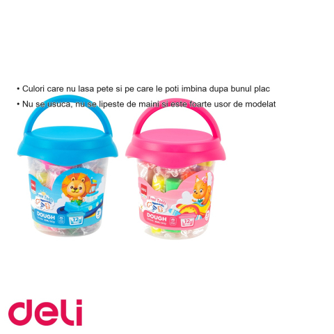 Plastilina soft Deli in galetusa cu capac, 12 culori, 160g, pentru modelaj si lucru manual [2]