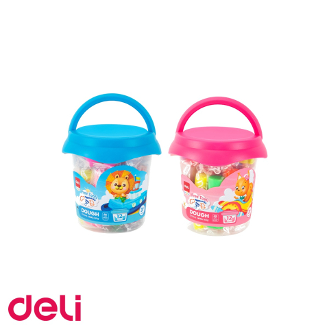 Birotica papetarie - Plastilina soft Deli in galetusa cu capac, 12 culori, 160g, pentru modelaj si lucru manual