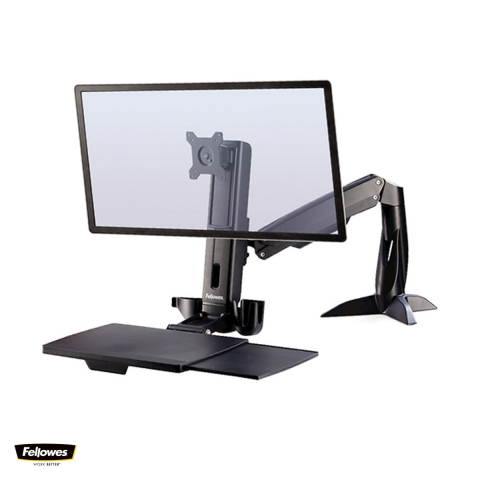 Birou & Ergonomie - Platforma sit-stand Fellowes Easy Glide, cu suport pliabil pentru tastatura, reglabila pana la 56 cm, pentru monitoare de maxim 24 inch si 8 kg