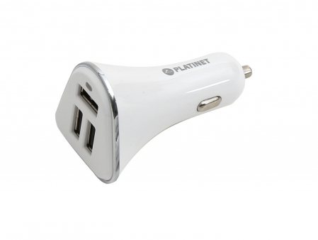 Priza bricheta auto - Incarcator Auto Platinet 3XUSB 5.2A + microUSB cable 1m alb