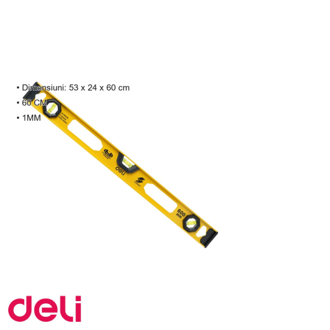 Poloboc metal Deli, 60 cm, 3 bule de verificare, acuratete 1 mm/m, pentru constructii si amenajari [2]