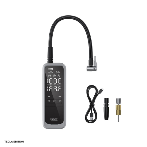 Ciclism - Pompa electrica portabila, 85 W, acumulator 5000 mAh, wireless, cu duze pentru anvelope si mingi, XO CZ018, neagra