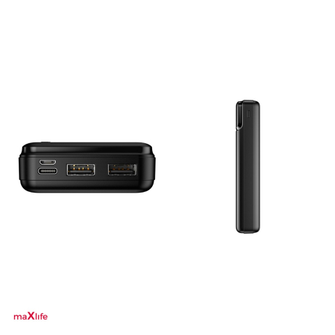 Power bank Maxlife MXPB-01 20000 mAh, intrare 5V= 2A (microUSB/ Type C), 10 W, Li-Poly, USB-A / microUSB, USB tip A, USB-C, Micro USB, Negru [4]