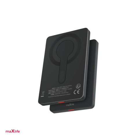 Power bank telefoane - Power bank Maxlife wireless MXPB-05 20W PD 5000 mAh, intrare 5 V - 3 A/ 9 V - 2 A, Li-Poly, DC 5V/3A, 9V/2,22A, 12V/1,67A, USB-C, Negru