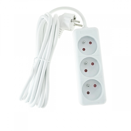 Prelungitor cu 3 prize pozitionate la 45 grade, Blow 08238, lungime cablu 2.8m, 220V-10A-2500W, standard francez, alb [1]