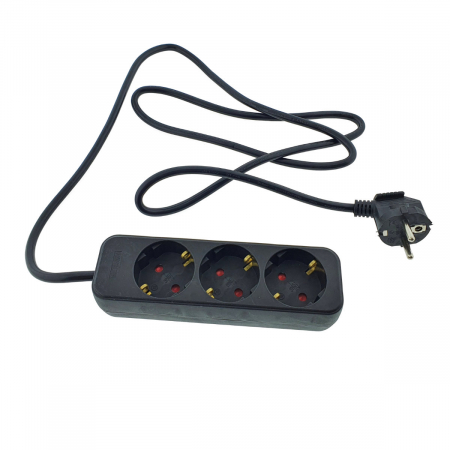 Cabluri alimentare curent - Prelungitor cu 3 prize schuko, Lanberg 42923, lungime 1.5 m, 2300W, contact de protectie, negru