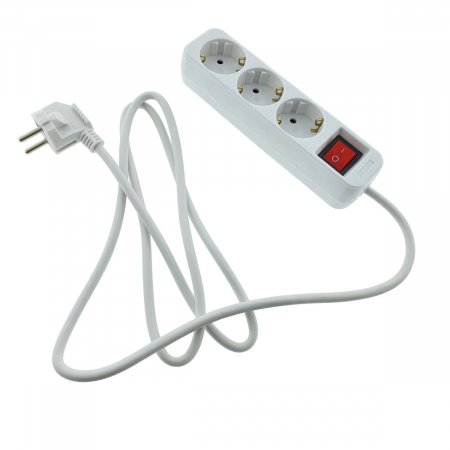 Prelungitor cu 3 prize schuko, Lanberg 42926, cu intrerupator, lungime 1,5 m, 2300W, contact de protectie, alb [3]