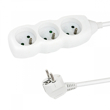 Iluminare si Electrice - Prelungitor cu 3 prize si cablu cu lungime de 1.5m, 250V, 16A, sarcina maxima 3680W, cu impamantare si protectie copii, ES-96151, alb