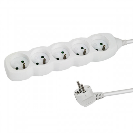 Iluminare si Electrice - Prelungitor cu 5 prize si cablu cu lungime de 1.5m, 250V, 16A, sarcina maxima 3680W, cu impamantare si protectie copii, ES-96166, alb