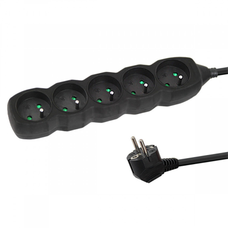 Iluminare si Electrice - Prelungitor cu 5 prize si cablu cu lungime de 1.5m, 250V, 16A, sarcina maxima 3680W, cu impamantare si protectie copii, ES-996167, negru