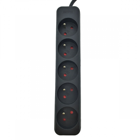 Prelungitor cu 5 prize tip francez pentru UPS, Lanberg 41951, lungime 1m, soclu CEE 7/5, IEC 320 C14, 2500W, negru [1]