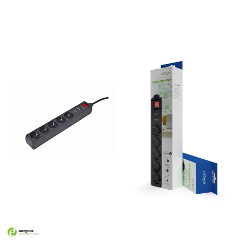 Prelungitor cu protectie la supratensiune Energenie SPG5-C-10, 5 prize Schuko, cablu 3 m, 16 A, 3600 W, 250 J, intrerupator iluminat, protectie pentru copii, negru [3]