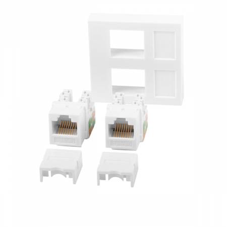 Mufe - Priza dubla 2 x RJ45 , Lanberg 42390, fixare keystone, 2 x Cat 6 UTP, dimensiune panou 45 x 45 mm, modulara, alba