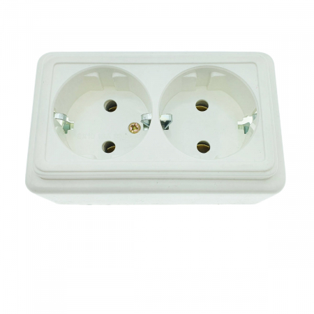 Priza dubla, montaj aparent, 16A, 250V, schuko, suport ceramic, alba [2]