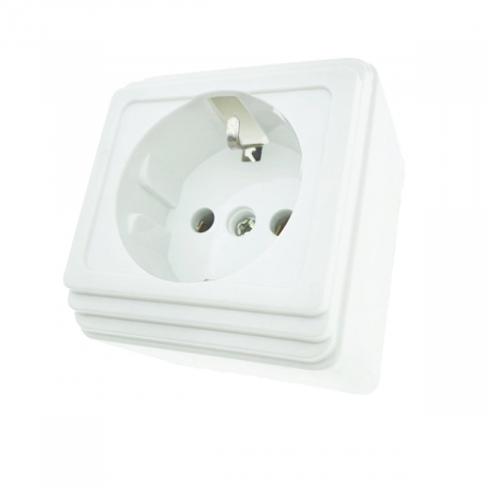 Adaptoare priza - Priza electrica, montaj aparent, 16A, 250V, schuko, suport ceramic, alba