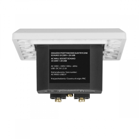 Priza schuko de perete 100V - 240V 16A, Lanberg 41442, cu 2 porturi USB 5V 2.1A, 86 x 86 x 45 mm, cu impamantare, alba [3]