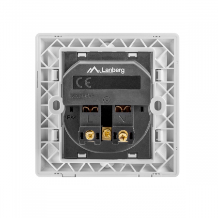 Priza schuko de perete 100V - 240V 16A, Lanberg 41442, cu 2 porturi USB 5V 2.1A, 86 x 86 x 45 mm, cu impamantare, alba [2]