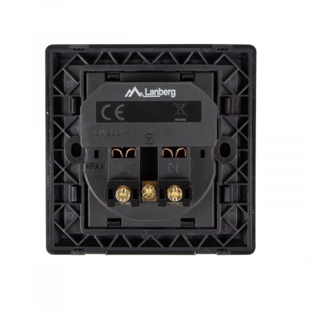 Priza schuko de perete 100V - 240V 16A, Lanberg 41442, cu 2 porturi USB 5V 2.1A, 86 x 86 x 45 mm, cu impamantare, neagra [2]