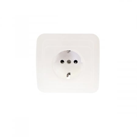 Accesorii prize - Priza schuko de perete 250V 16A, cu impamantare, dimensiuni 80 x 80 x 40 mm, alba