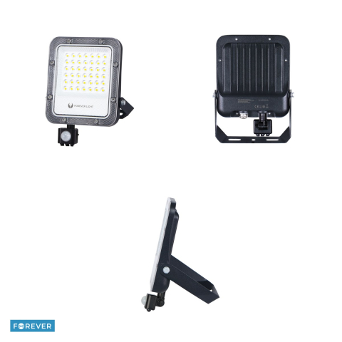 Proiector LED Forever Proxim+ 30W 6500K 4500lm PIR 230V IP65, cablu 30cm, dimensiune 135 x 55 x 200mm, Negru [3]
