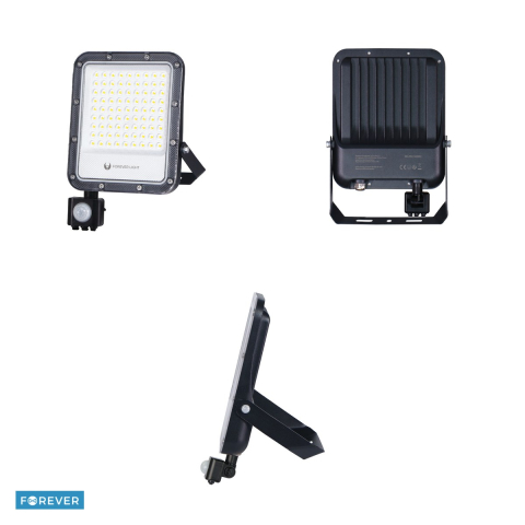 Proiector LED Forever Proxim+ 50W 4000K 7500lm PIR 230V IP65, cablu 30cm, dimensiuni 159 x 43 x 221mm, Negru [3]