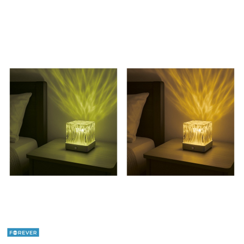 Proiector lumina ambientala LED RGB cu telecomanda, Forever Light Aurora FLP-10, 2000 mAh, 3W, port USB-C, material acril si lemn, dimensiuni 11x11x12 cm [4]