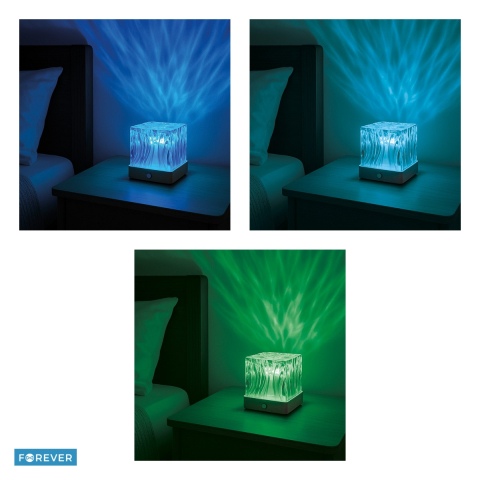 Proiector lumina ambientala LED RGB cu telecomanda, Forever Light Aurora FLP-10, 2000 mAh, 3W, port USB-C, material acril si lemn, dimensiuni 11x11x12 cm [3]