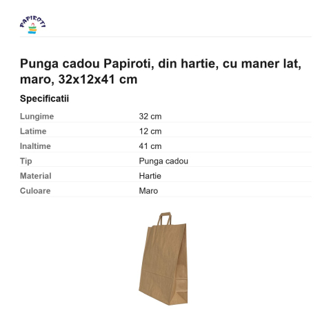 Punga cadou Papiroti, din hartie, cu maner lat, maro, 32x12x41 cm [2]