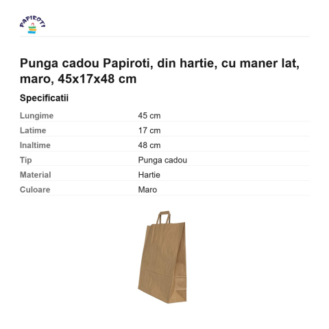 Punga cadou Papiroti, din hartie, cu maner lat, maro, 45x17x48 cm [2]