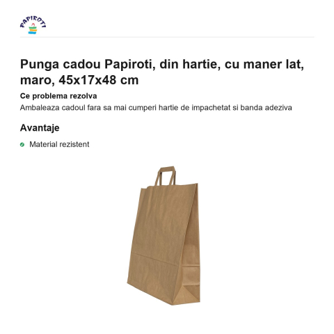 Punga cadou Papiroti, din hartie, cu maner lat, maro, 45x17x48 cm [1]