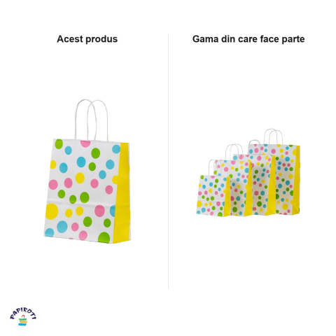 Punga cadou Papiroti, din hartie, cu maner rasucit, alb, model cu confeti, 32x12x41 cm [3]