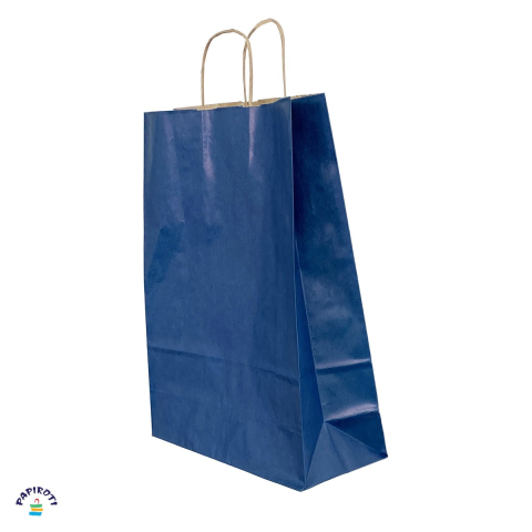 Ambalaje cadouri - Punga cadou Papiroti, din hartie, cu maner rasucit, albastru cu dungi, interior maro, 32x12x41 cm