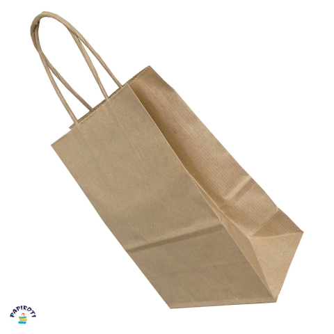 Ambalaje cadouri - Punga cadou Papiroti, din hartie, cu maner rasucit, maro, 14x8x21 cm